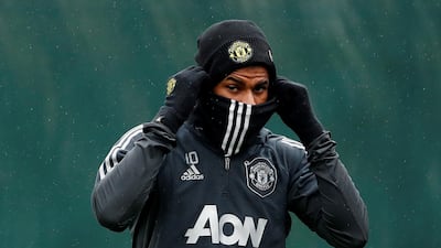 Marcus Rashford is feeling the chill during training for Manchester United's Europa League game. Reuters