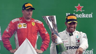 Kimi Raikkonen, left, was beaten to Italian Grand Prix victory by Lewis Hamilton on Sunday. EPA