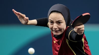 Dina Meshref of Egypt in action during her Women's Round of 32 match against Hina Hayata of Japan of the Table Tennis competitions in the Paris 2024 Olympic Games, at The South Paris Arena in Paris, France, 31 July 2024. EPA / MARTIN DIVISEK
