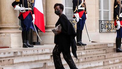 Secretary General of Organisation Internationale de la Francophonie Louise Mushikiwabo, arrives for a dinner at the Elysee Presidential Palace in Paris, following an international conference on Sudan which aims to provide financing breathing room for its Prime Minister as he pursues economic reforms. AFP