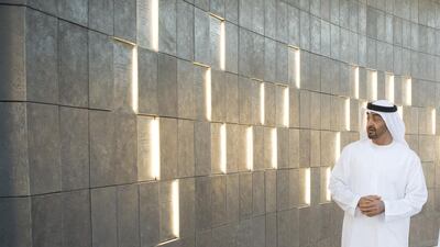 Sheikh Mohammed bin Zayed, Crown Prince of Abu Dhabi and Deputy Supreme Commander of the Armed Forces, visits the Pavilion of Honour at Wahat Al Karama on Wednesday, a memorial to the sacrifice of the UAE’s heroes. Mohamed Al Suwaidi / Crown Prince’s Court – Abu Dhabi