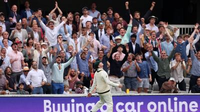 Steven Smith of Australia watches as a Ben Stokes shot goes for six. Getty