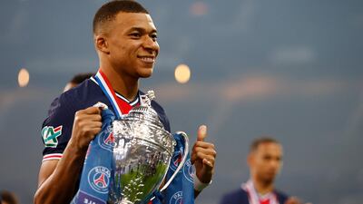 Paris St Germain's Kylian Mbappe celebrates winning the French Cup this week. Reuters