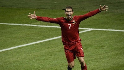 Cristiano Ronaldo celebrates after one of his three goals on Tuesday. Pontus Lundahl / Reuters / TT News Agency