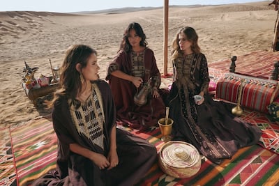 Traditional embroidery is reimagined at Bthaina, where handwork transforms flowing abayas and kaftans into wearable archives. Photo: Bthaina