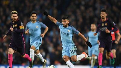 Manchester City striker Sergio Aguero in action. Shaun Botterill / Getty Images