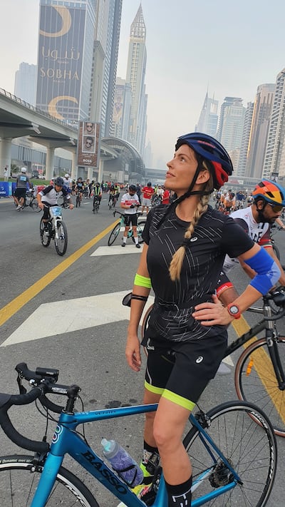 Tania Lolla Kaddoura at a Dubai Ride event during Dubai Fitness Challenge. Photo: Tania Lolla Kaddoura