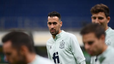Spain midfielder Sergio Busquets attends a training session. AFP