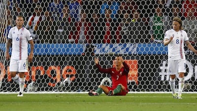 Portugal’s Cristiano Ronaldo reacts during his team’s match against Iceland in Euro 2016 Group F play in Saint-Etienne. Kai Pfaffenbach / Reuters