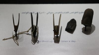 A nose peg on display at the Pearl Museum. The pearl collection was donated by Sultan Al Owais, a descendant of a family of pearl merchants.