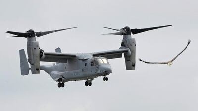 A US Marine MV-22 Osprey performs a manoeuvre during the Singapore Airshow. Joseph Nair / AP Photo