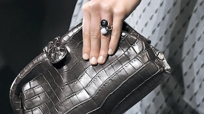 The Lauren 1980 gets a makeover with a steely, crocodile leather exterior at the Bottega Veneta autumn/winter 2017 fashion show in Milan