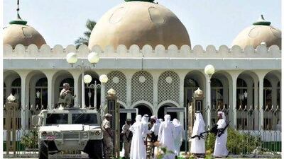 Security arrives at the Sultan bin Zayed Mosque at Al Bateen before the funeral ceremony.