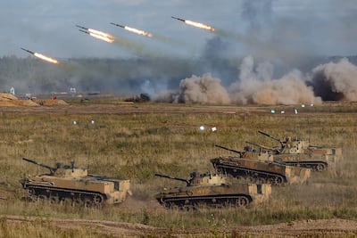 Russian forces take part in a training exercise. Moscow is thought to be stringing the US along in peace talks. AFP