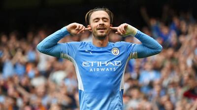 Jack Grealish celebrates scoring for Manchester City in their Premier League win over Norwich City at Etihad Stadium on Saturday, August 21. Getty
