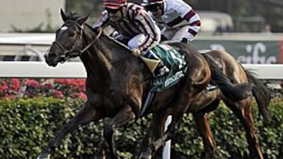 Olivier Peslier rides the French four-year-old Vision D'Etat to victory in the Cathay Pacific Hong Kong Cup yesterday.