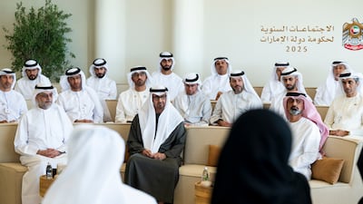 President Sheikh Mohamed attends the National Family Growth Agenda 2031 session, during the Government Annual Meetings at The St Regis Saadiyat. All photos: UAE Presidential Court