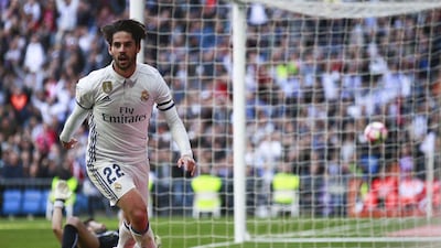 Isco of Real Madrid celebrates scoring their second goal against Deportivo Alaves at Estadio Santiago Bernabeu on April 2, 2017 in Madrid, Spain. Gonzalo Arroyo Moreno / Getty Images