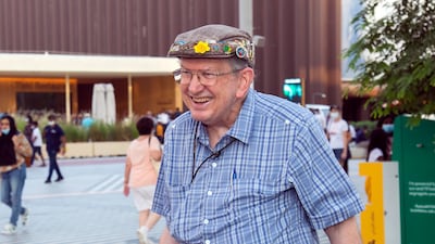Ronald Skiles has been dubbed the 'Expo Grandpa' because he is 74 and has visited so many expos over the years. Photo: Expo 2020 Dubai