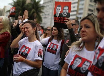 Demonstrators in Copacabana beach in Rio de Janeiro following the disappearance in the Amazon of journalist Dom Phillips and indigenous expert Bruno Araujo Pereira. Reuters