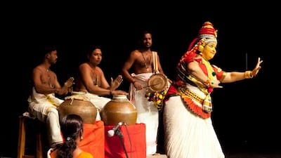 Margi Sathi performs koodiyattam at the International Koodiyattam and Kathakali Festival in Dubai during the National Day weekend. Clint McLean for The National