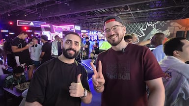 Gamers Amjad 'AngryBird' Al Shalabi, left, and Adel 'Big Bird' Anouche from Abu Dhabi are known collectively as The Birds. Photo: Red Dune Games