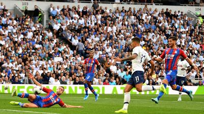 Tottenham Hotspur's Argentinian midfielder Erik Lamela scores the team's fourth goal against Crystal Palace. AFP