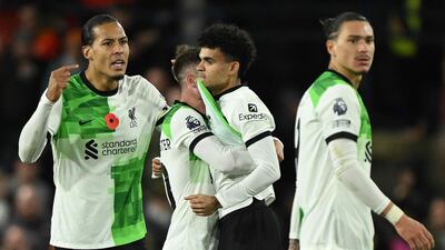 Luis Diaz celebrates after scoring the equalising goal during the English Premier League football match between Luton Town and Liverpool. AFP
