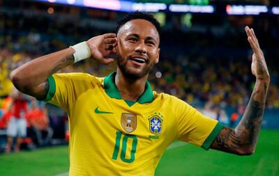 Neymar celebrates after scoring for Brazil against Colombia during their friendly match in Miami on September 6. AFP