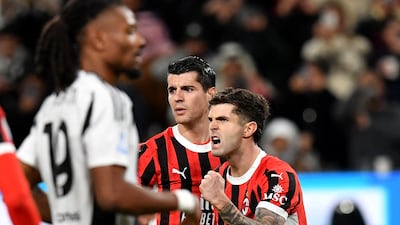 AC Milan's Christian Pulisic celebrates scoring their first goal against Juventus in the Italian Super Cup semi-final at Al Awwal Park in Riyadh. Reuters