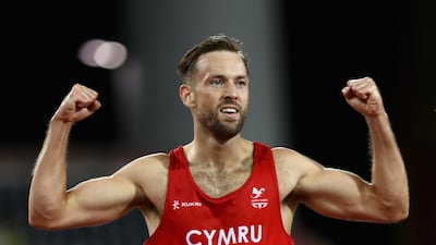 Ben Gregory celebrates winning the Men's Decathlon 1,500 metres at the Gold Coast 2018 Commonwealth Games. Getty
