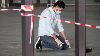 A Jordanian returning from abroad offers a prayer of thanks upon arrival at the Queen Alia International Airport, Amman. EPA
