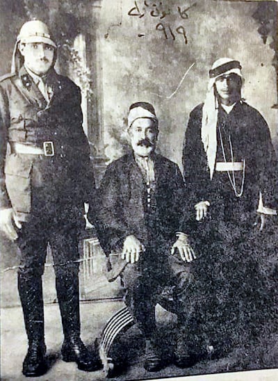 Abdul Jabbar Al Rawi, left, in Damascus in 1919. Courtesy the Alrawi family