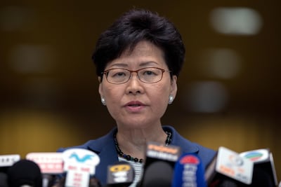 Hong Kong Chief Executive Carrie Lam speaks at a press conference in Hong Kong. EPA