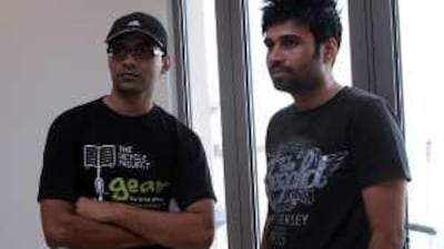 DJ Shadow, right, and Arunabh Kumar.