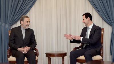 Syrian president Bashar Al Assad meets with Dr. Ali Akbar Velayati, an advisor to the commander of the Iranian Islamic Revolution of International Affairs in Damascus. EPA / Sana