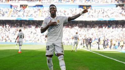 Vinicius Junior celebrates after scoring for Real Madrid. Getty