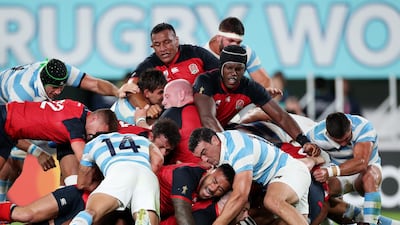 Luke Cowan-Dickie of England scores his side's sixth try against Argentina. Getty