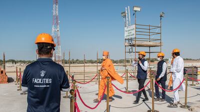 Pujya Brahmavihari Swami, the lead monk supervising the project, at the site.