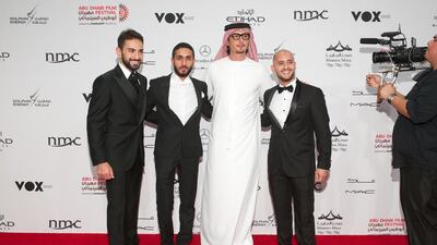 Fadi Rifaai, Fahad Albutairi, Ali F Mostafa and Shafi Alfons at the opening night of Abu Dhabi Film Festival. Courtesy ADFF