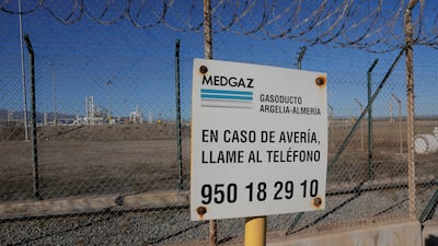 A sign near the Medgaz pipe, a natural gas pipeline between Algeria and Spain, at the landfall site in Almeria, Spain. Reuters