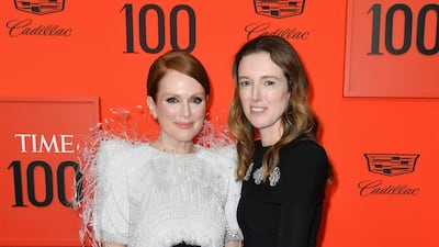 Julianne Moore and Clare Waight Keller arrive on the red carpet for the Time 100 Gala at the Lincoln Center in New York on April 23, 2019. AFP