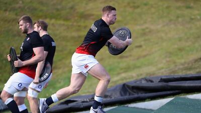 Sam Simmonds takes part in sprint training during the England training session held at Pennyhill Park on February 2, 2018 in Bagshot, England. David Rogers/Getty Images