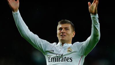 Real Madrid's Toni Kroos celebrates scoring their third goal in a 5-1 La Liga win over Rayo Vallecano on Saturday at the Santiago Bernabeu. Gonzalo Arroyo Moreno / Getty Images / November 8, 2014