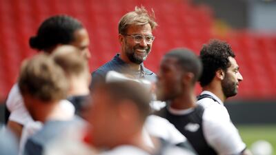 Liverpool manager Jurgen Klopp and Mohamed Salah during training. Carl Recine / Reuters