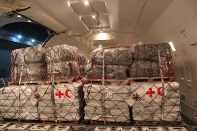 The aid was airlifted from the International Humanitarian City in Dubai on Tuesday. Courtesy Dubai Media Office