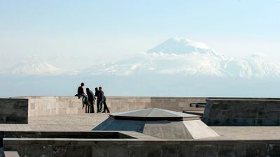 The Tsitsernakaberd Armenian Genocide Memorial in Yerevan with the Ararat mountain seen in background. AFP