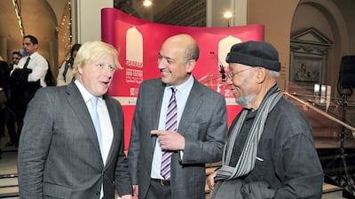 Boris Johnson, Omar al-Qattan and Ibrahim El-Salahi attend a reception to celebrate the launch of the 2013 Shubbak - A Window on Contemporary Arab Culture festival at Victoria & Albert Museum. Getty Images