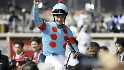 Almond Eye ridden by Christophe Lemaire wins the Dubai Turf. Chris Whiteoak / The National