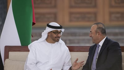 Sheikh Mohammed bin Zayed, Crown Prince of Abu Dhabi and Deputy Supreme Commander of the Armed Forces, meets Mevlut Cavusoglu, Turkey’s Minister of Foreign Affairs. Ryan Carter / Crown Prince Court - Abu Dhabi